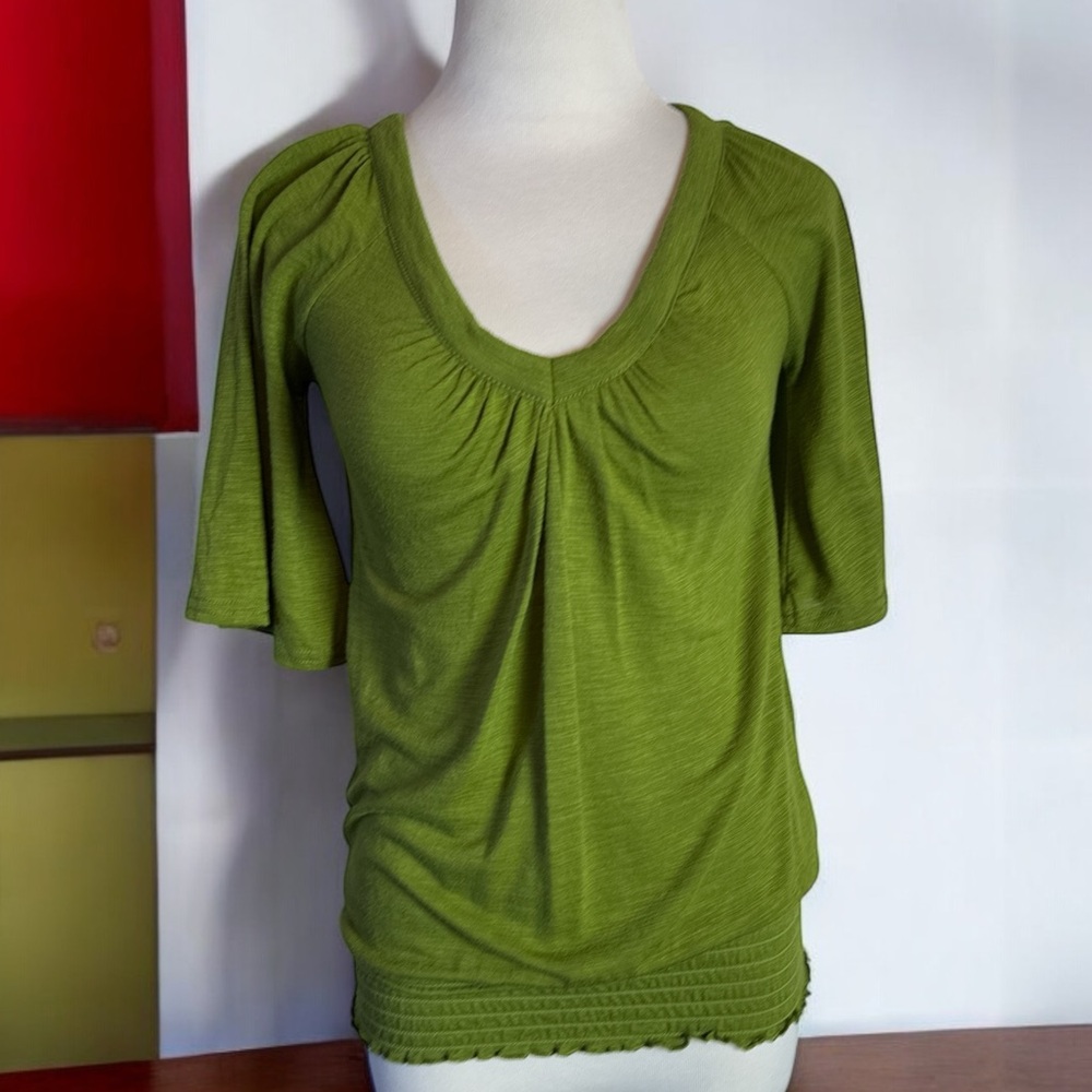 Y2K GREEN MUDD BRAND TOP SIZE SMALL MUDD GREEN SMOCKED HEM ELBOW SLEEVE TOP